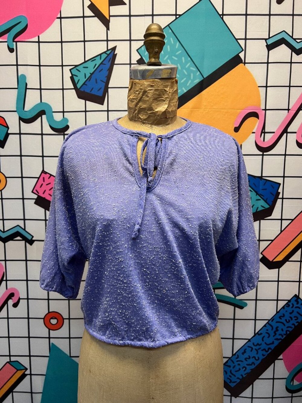 Vintage 80s Sauci Dolman Sleeve Tie Front Purple Slub Top Blouse Medium